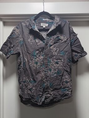 Ezekiel Men’s Short-Sleeve Floral Button-Down Shirt in Charcoal and Teal